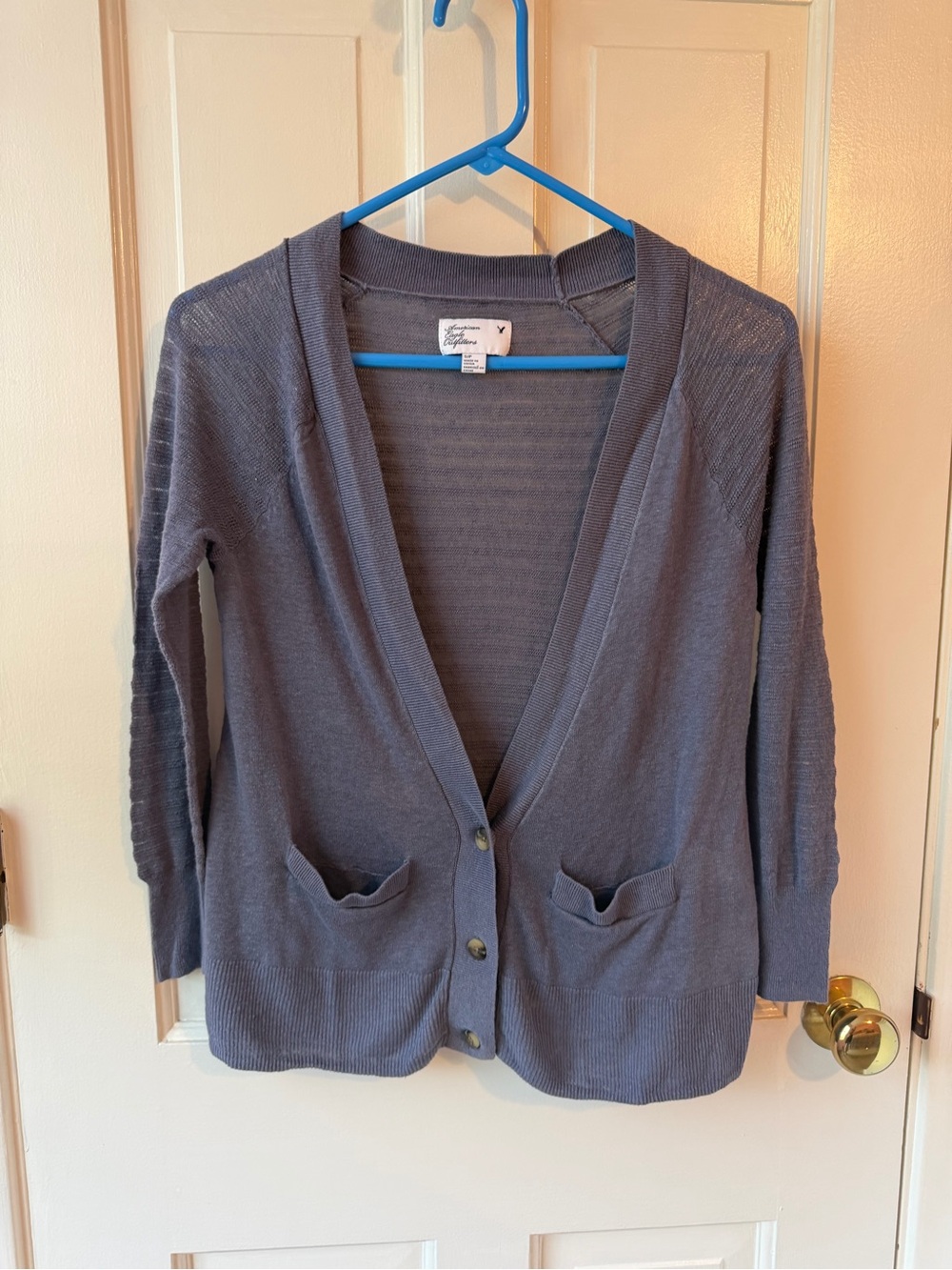 American Eagle Outfitters Steel Blue V-Neck Button Cardigan